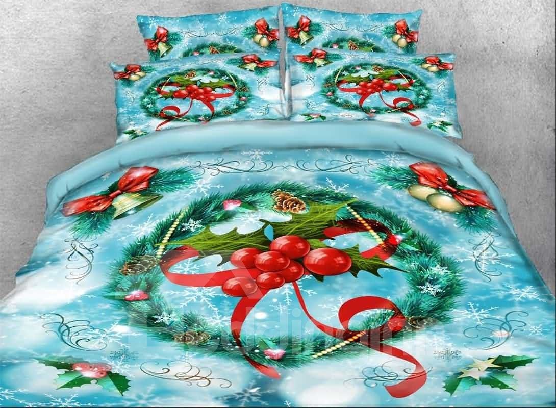 Christmas Wreath with Red Berries Bedding Set