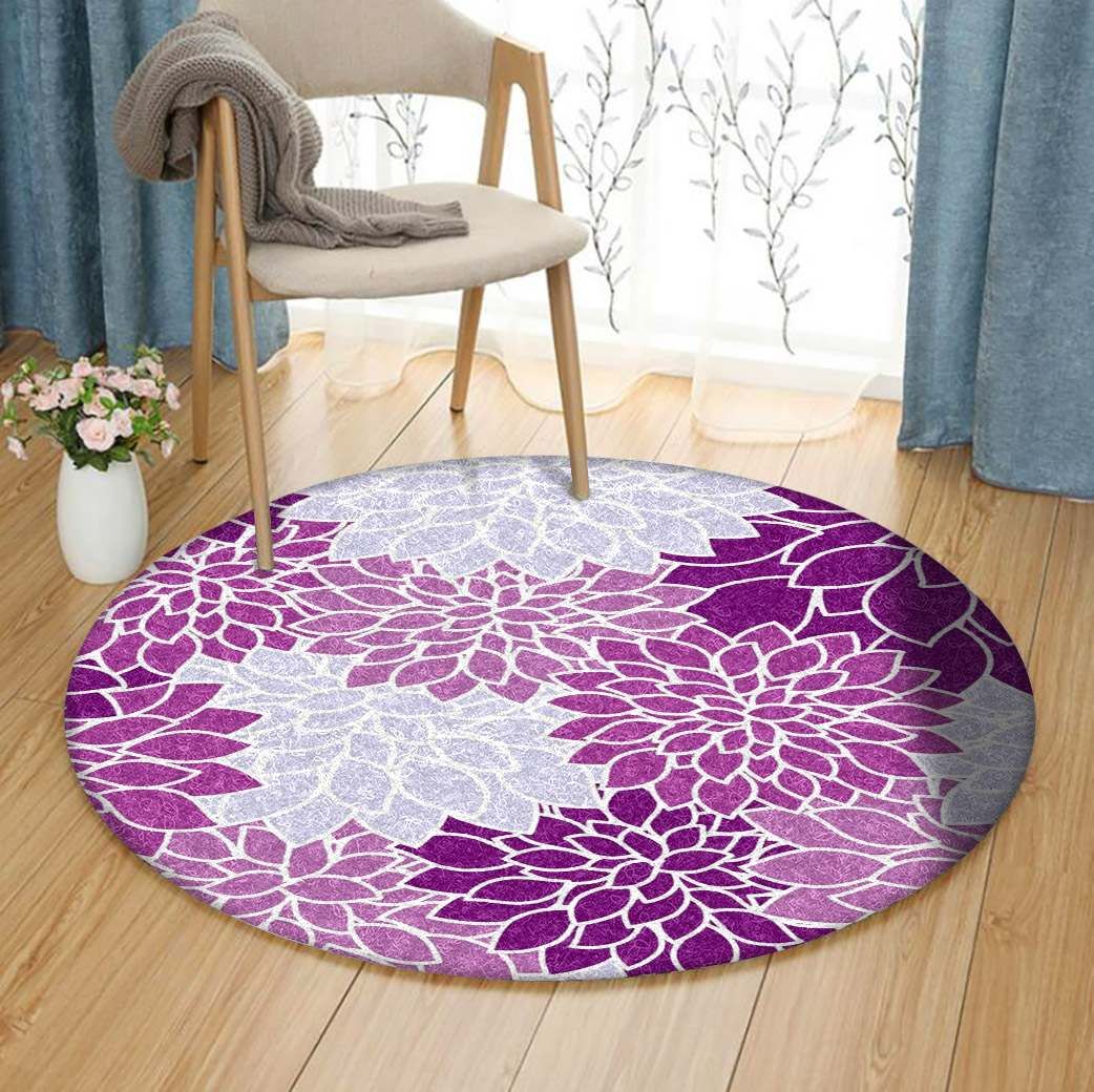 Chrysanthemum Violet Round Carpet