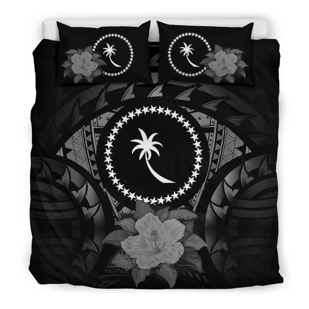 Chuuk Hibiscus Gray And Black Bedding Set
