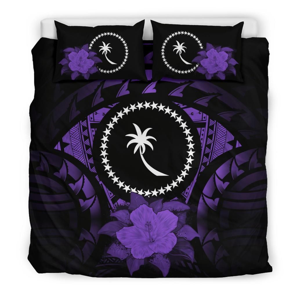 Chuuk Hibiscus Purple And Black Bedding Set