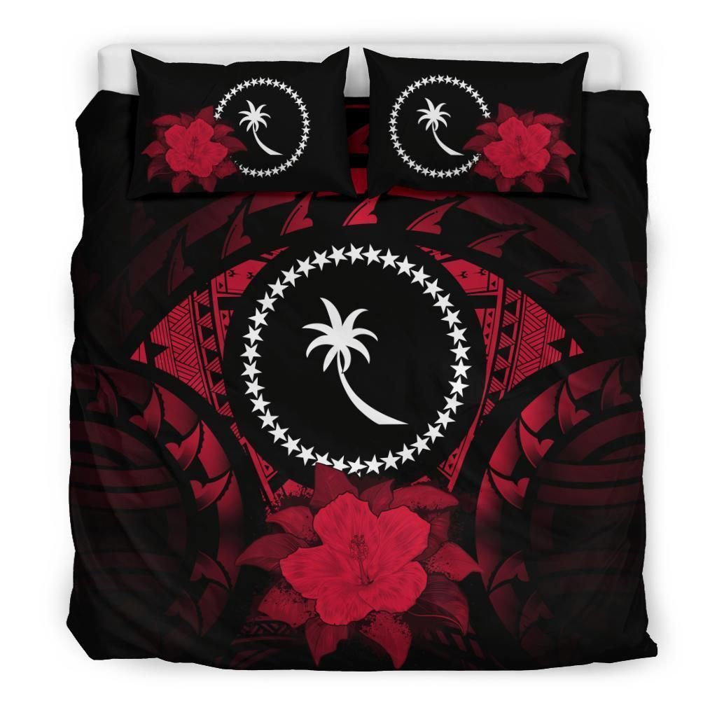 Chuuk Hibiscus Red And Black Bedding Set