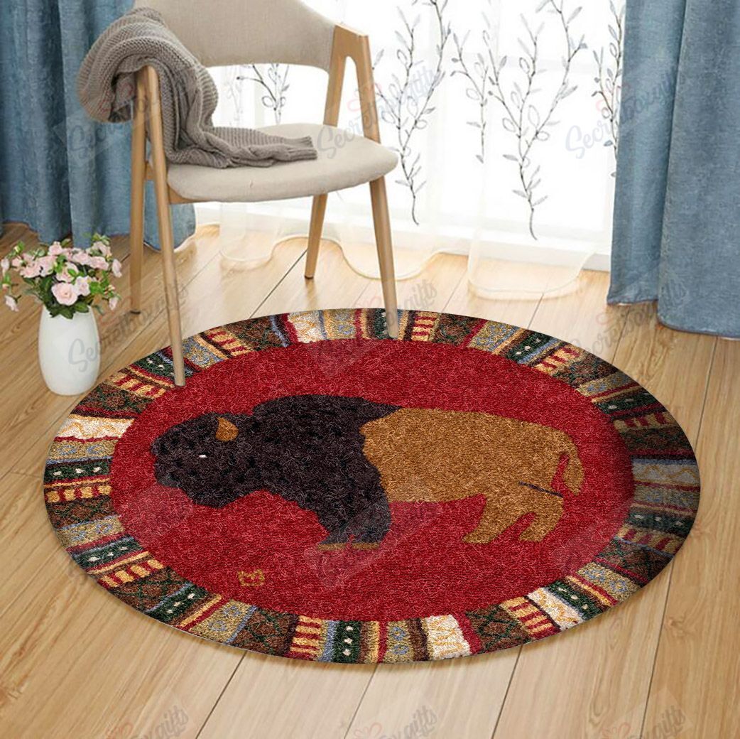 Cinnamon Buffalo Hooked Wool Round Carpet