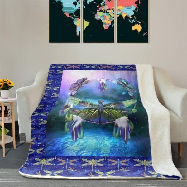 Circle Of Life Dragonfly Sherpa Fleece Blanket