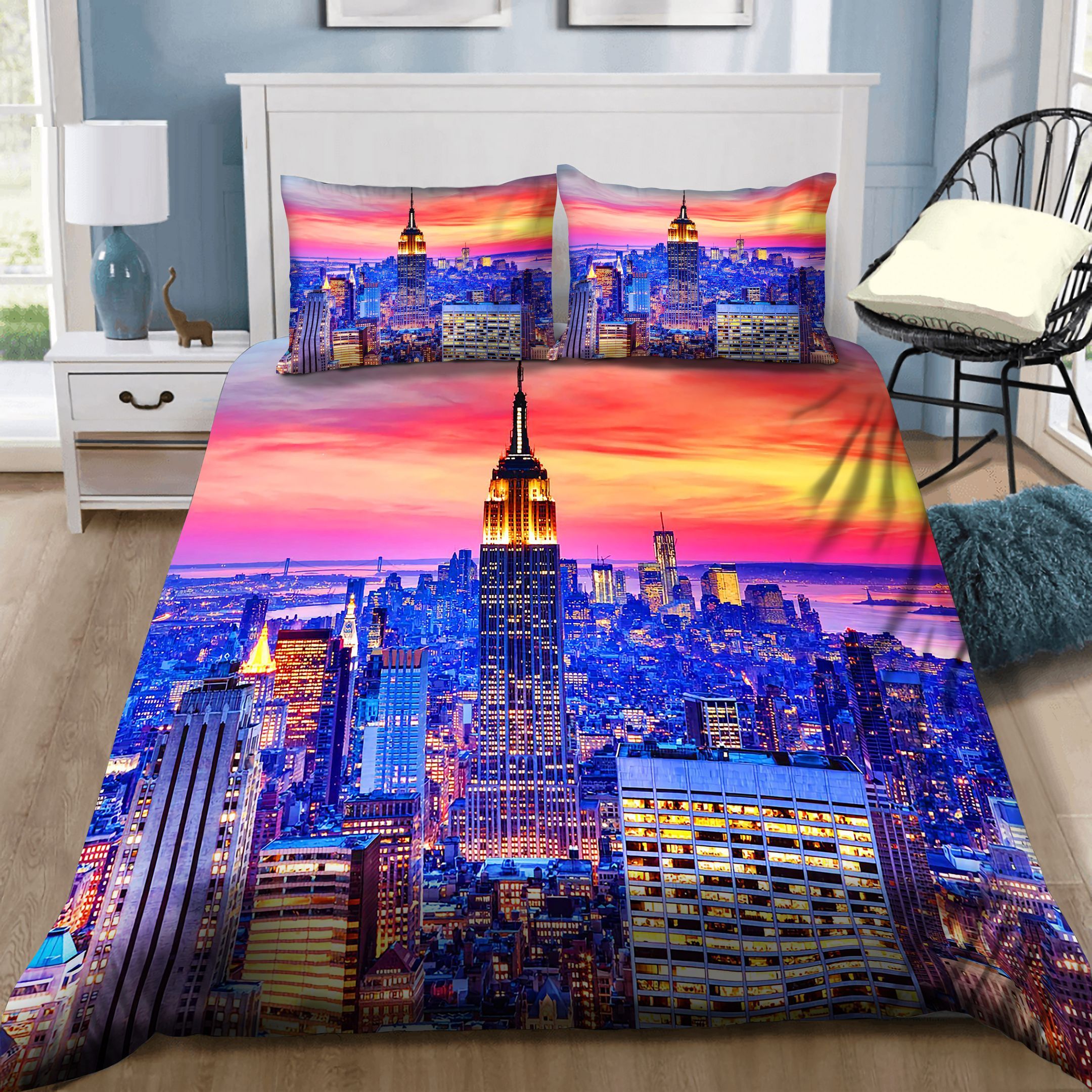 City Blue Night Bedding Set