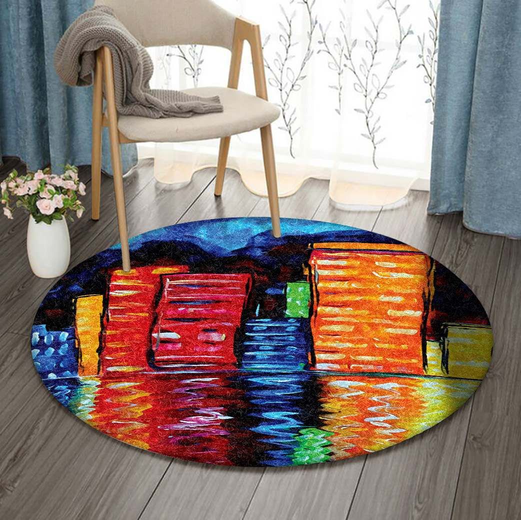 City Near Beach Round Carpet