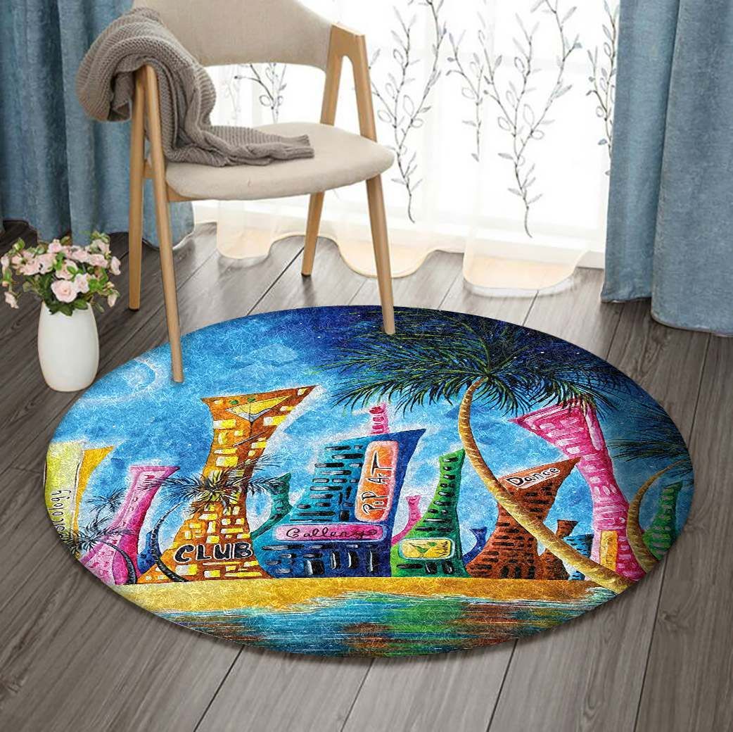 City Near Beach Round Carpet