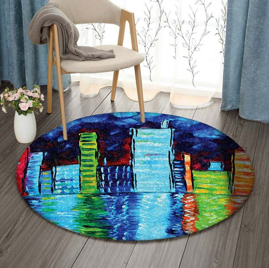 City Near Beach Round Carpet