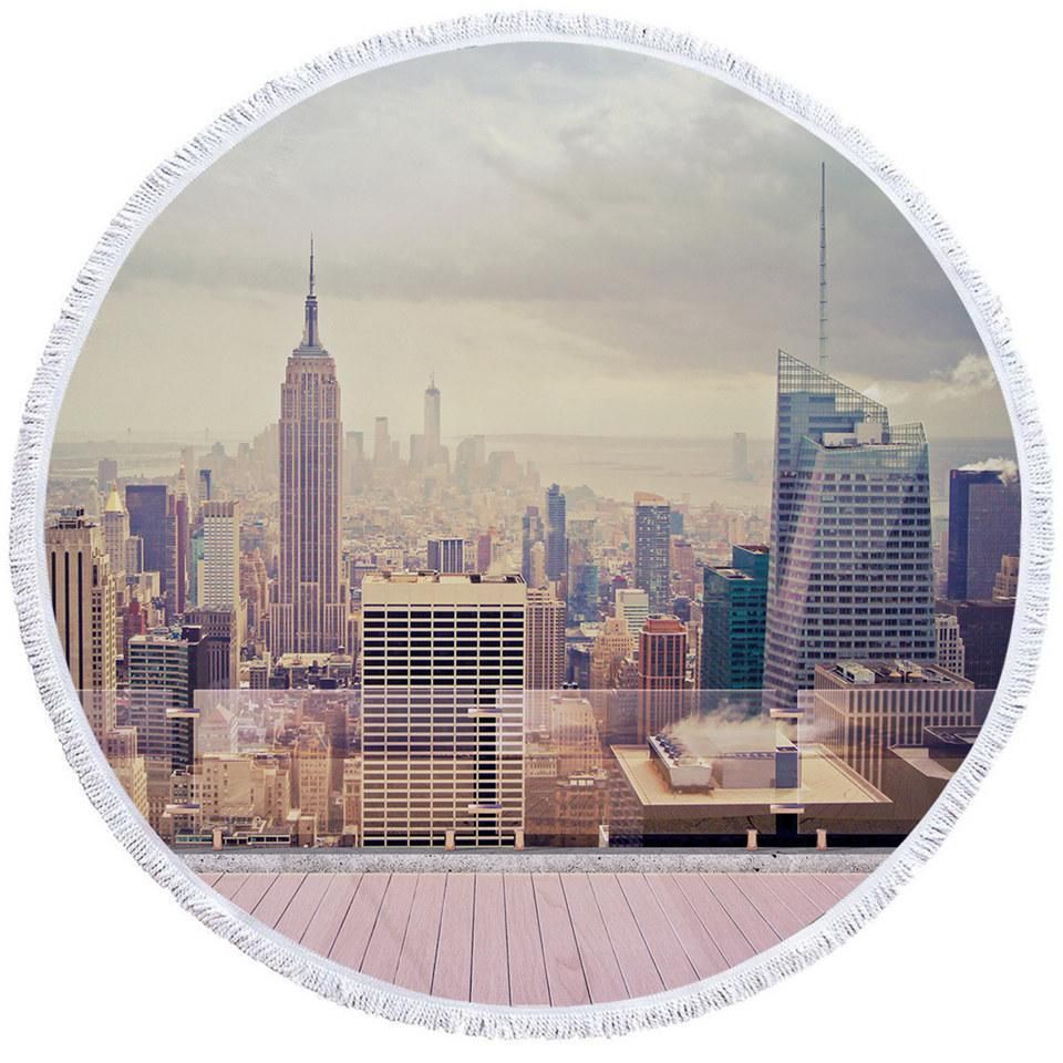 City View In The Morning Printed Round Beach Towel
