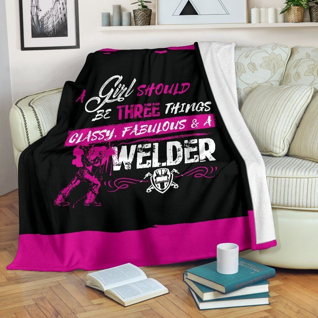 Classy Fabulous Welder Girl Sherpa Fleece Blanket