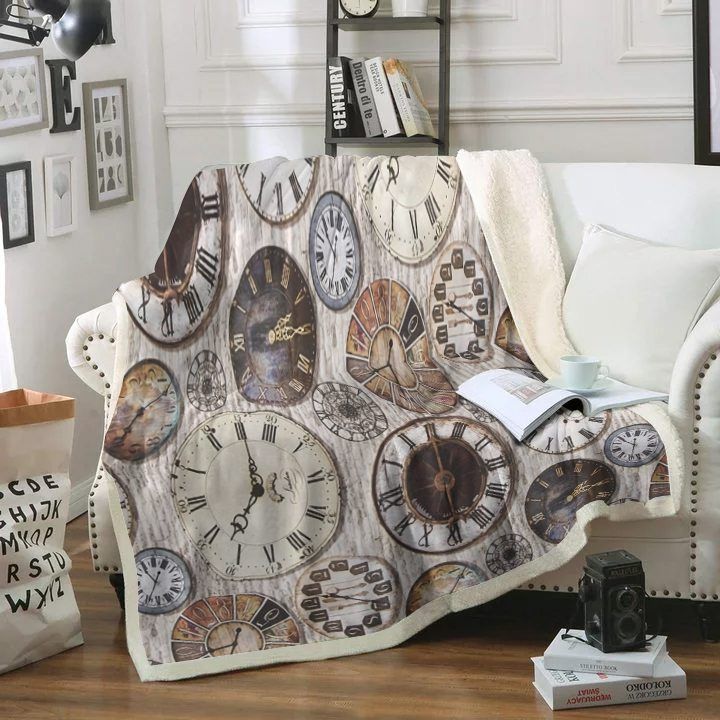 Clock Sherpa Fleece Blanket