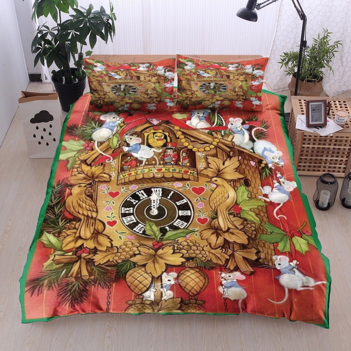 Clock Mouse Deer Bird Bedding Set