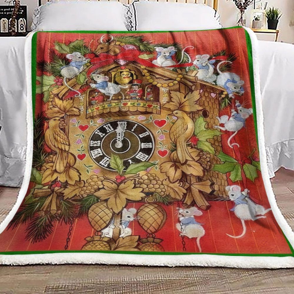 Clock Mouse Deer Bird Sherpa Fleece Blanket
