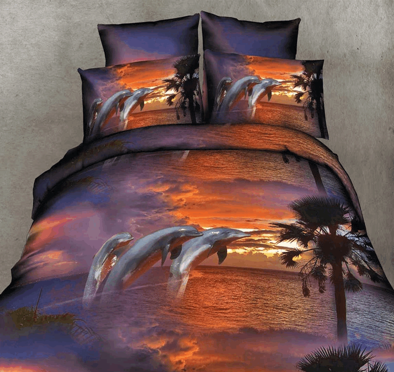 Cloudy Sunset Dolphin Bedding Set