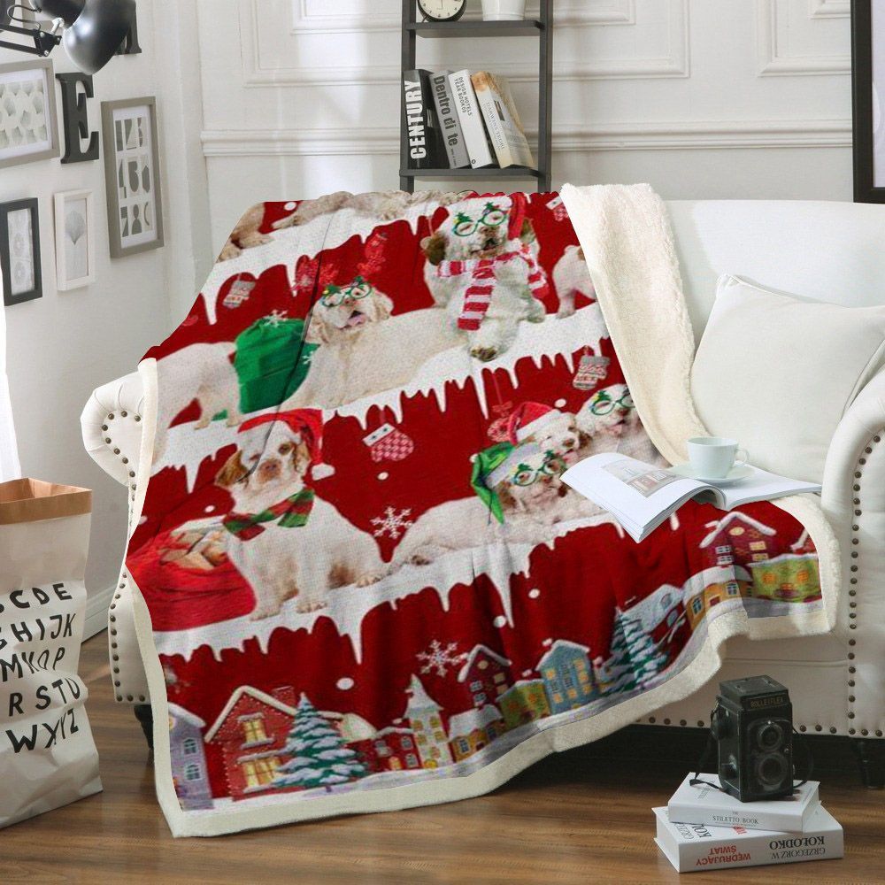 Clumber Spaniel Snow Christmas Sherpa Fleece Blanket