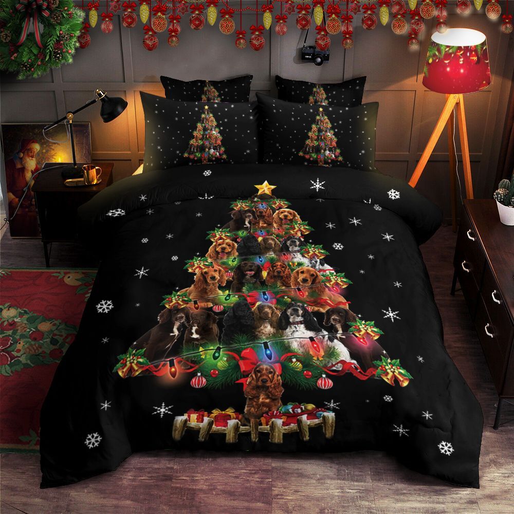 Cocker Spaniel Dog Christmas Tree Bedding Set