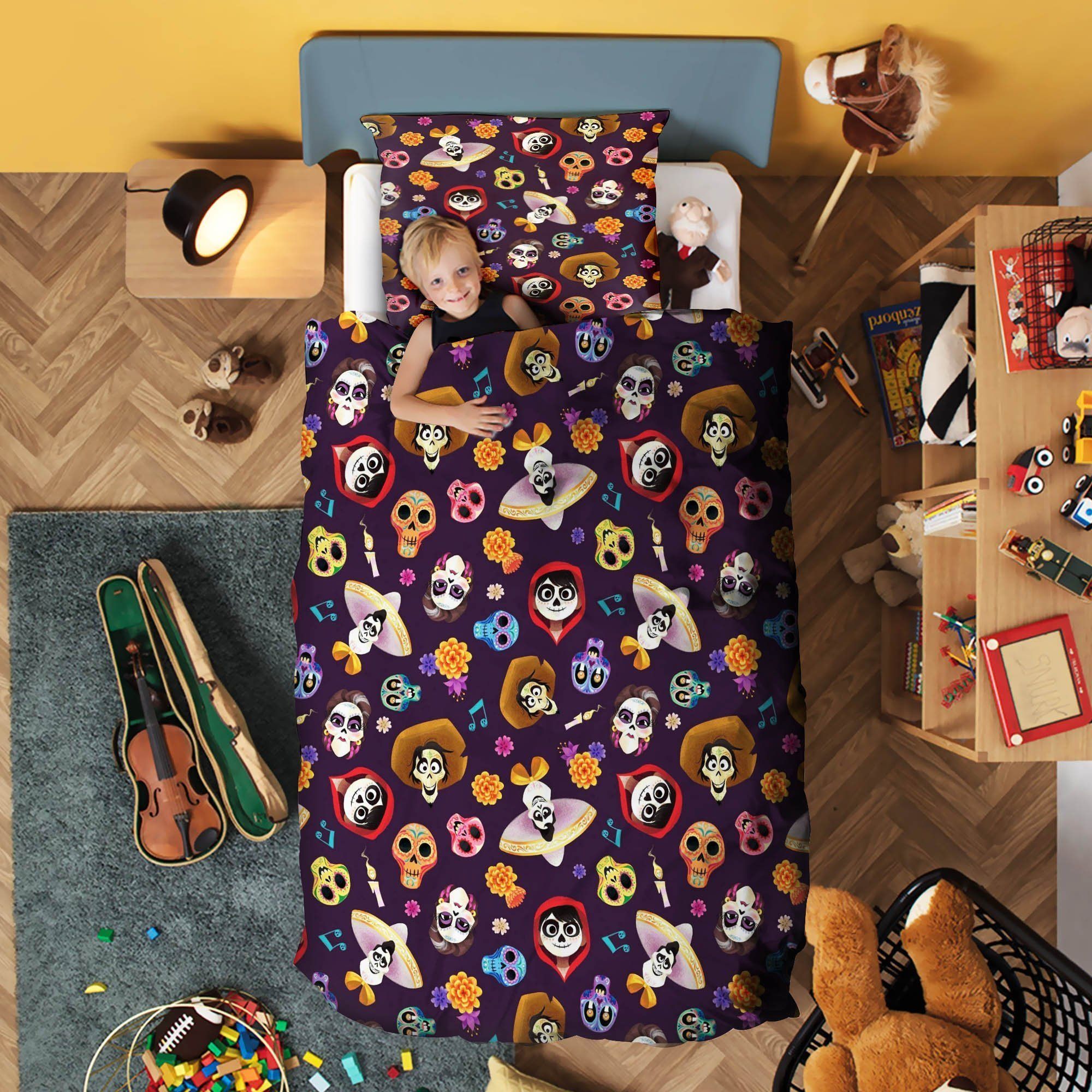 Coco Pattern Purple And Flowers Bedding Set
