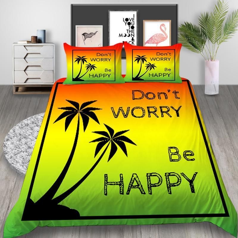 Coconut Tree Don’t Worry Yellow Printed Bedding Set