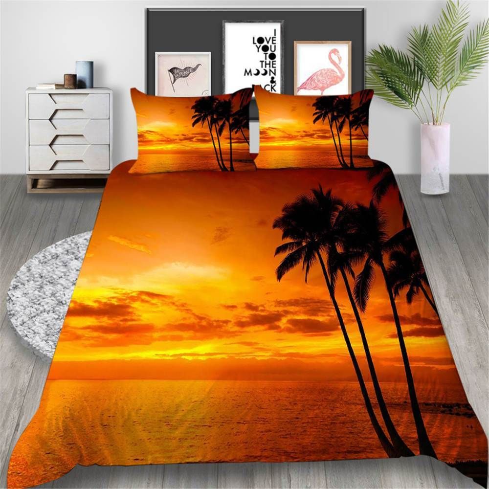 Coconut Tree Seaside Sunset Bedding Set