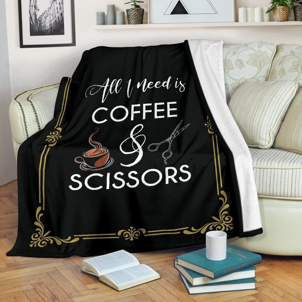 Coffee And Scissors Sherpa Fleece Blanket