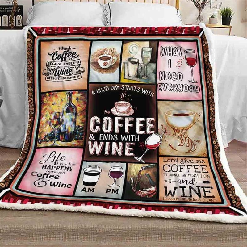 Coffee And Wine Sherpa Fleece Blanket