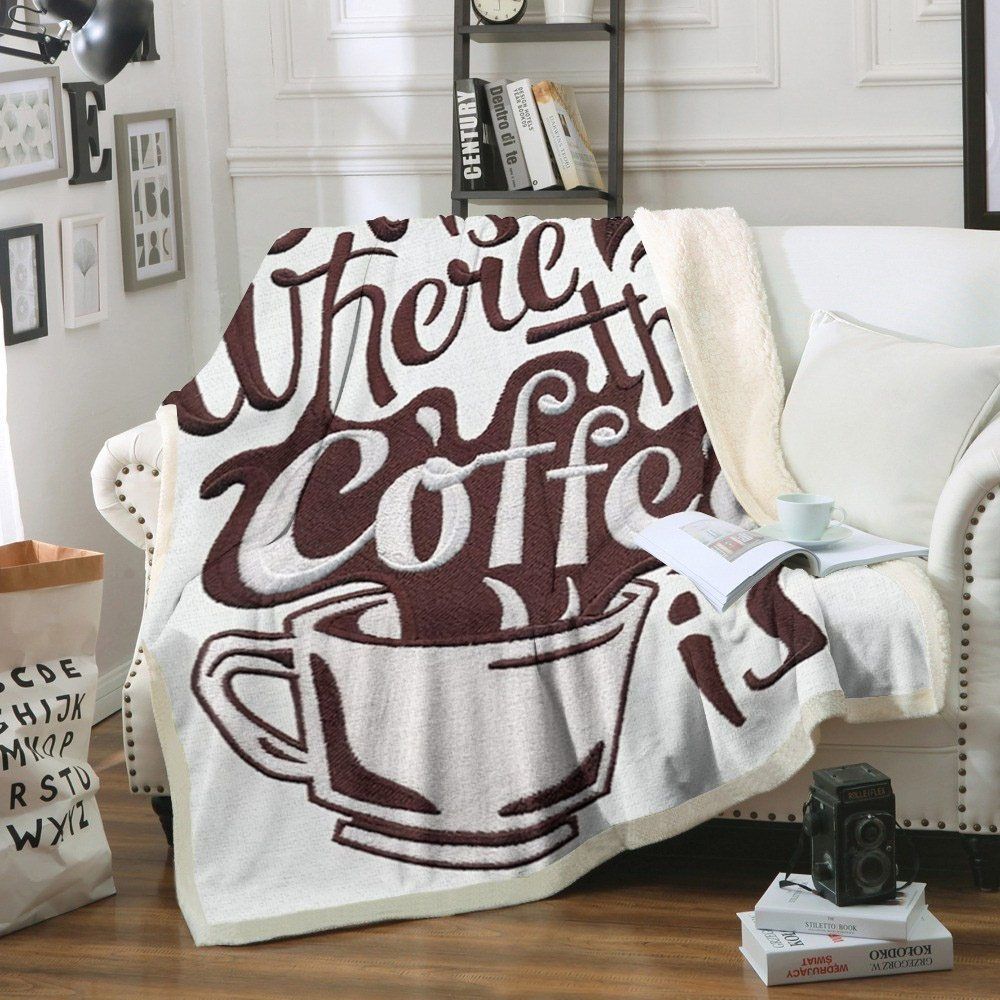 Coffee Sherpa Fleece Blanket