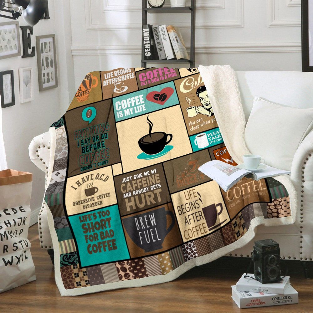 Coffee Sherpa Fleece Blanket