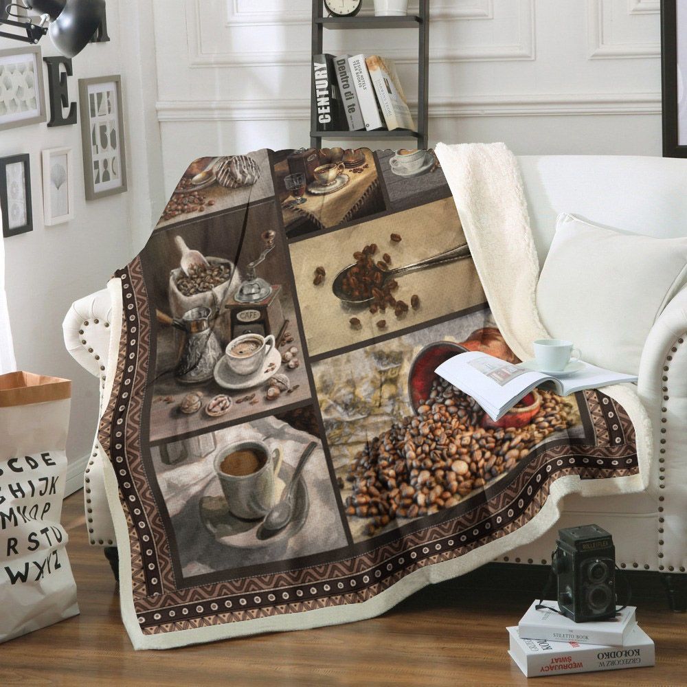 Coffee Sherpa Fleece Blanket