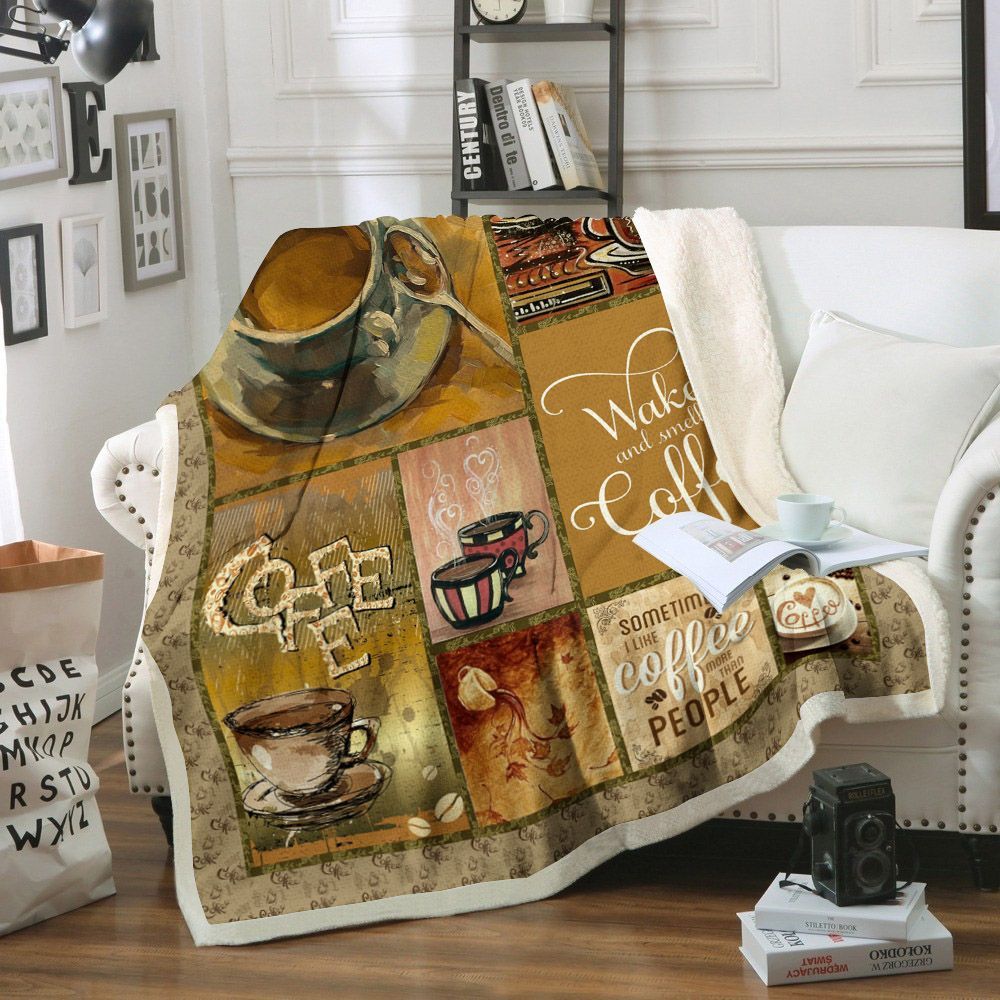 Coffee Sherpa Fleece Blanket