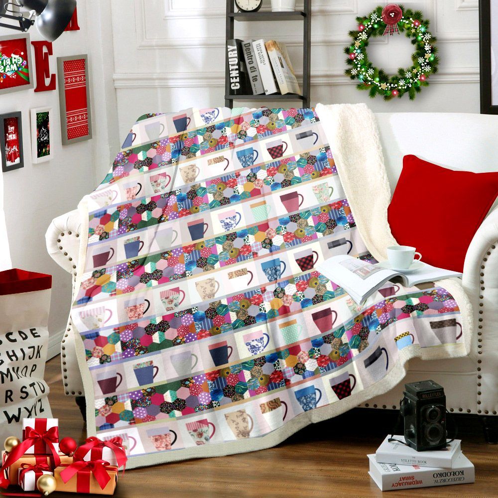 Coffee Cup Sherpa Fleece Blanket