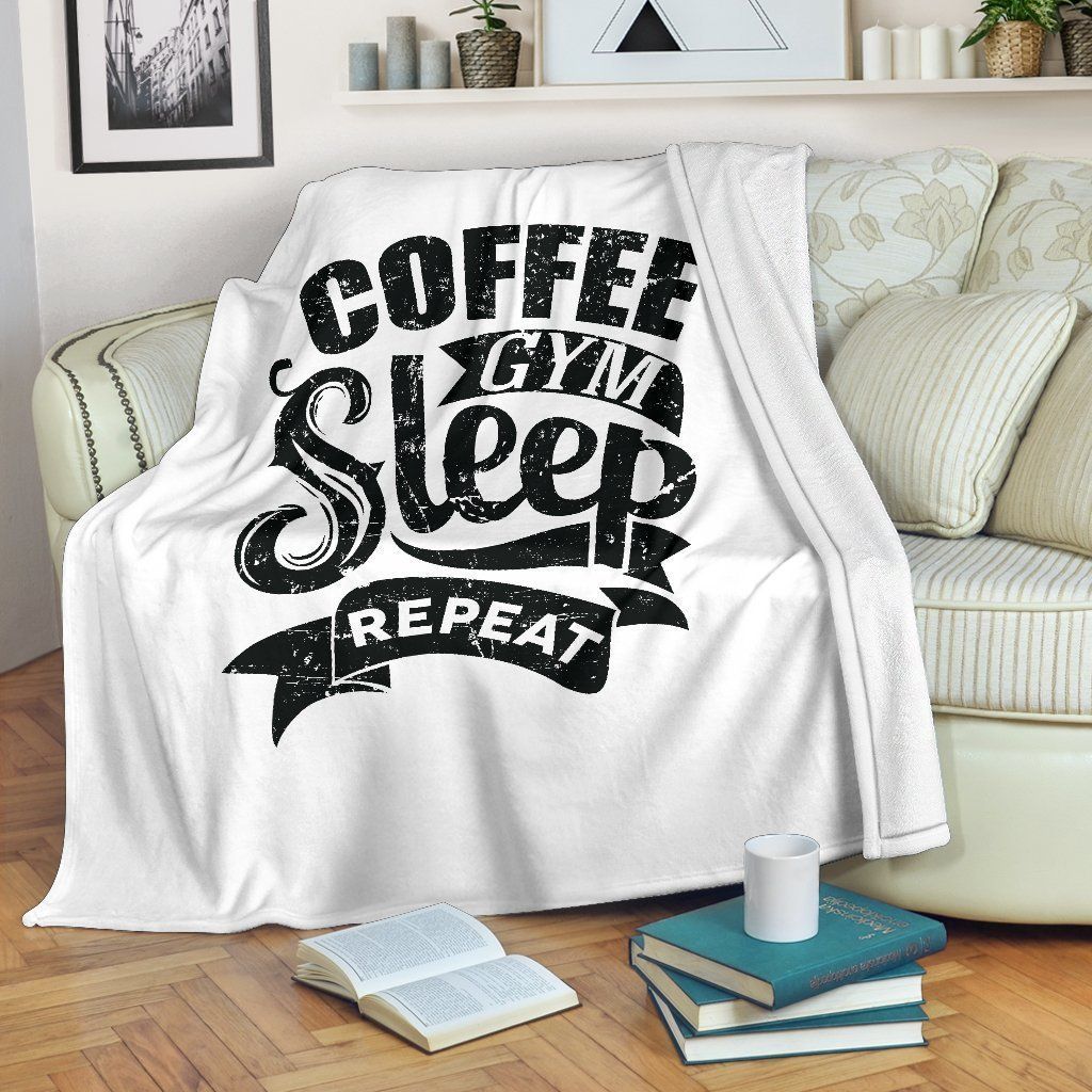 Coffee Gym Sleep Repeat Sherpa Fleece Blanket