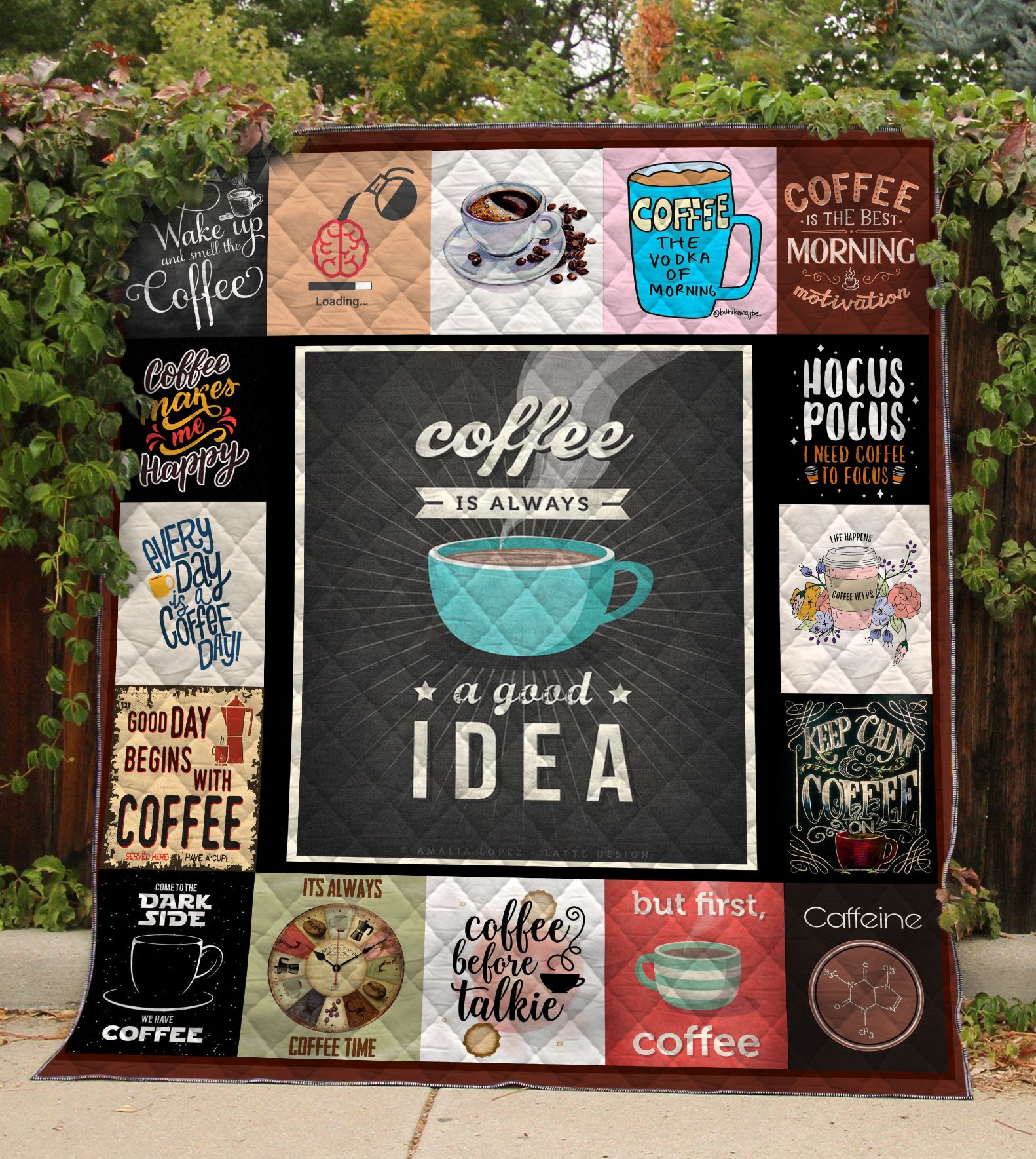 Coffee Printed Quilt Blanket DHC1501593VT