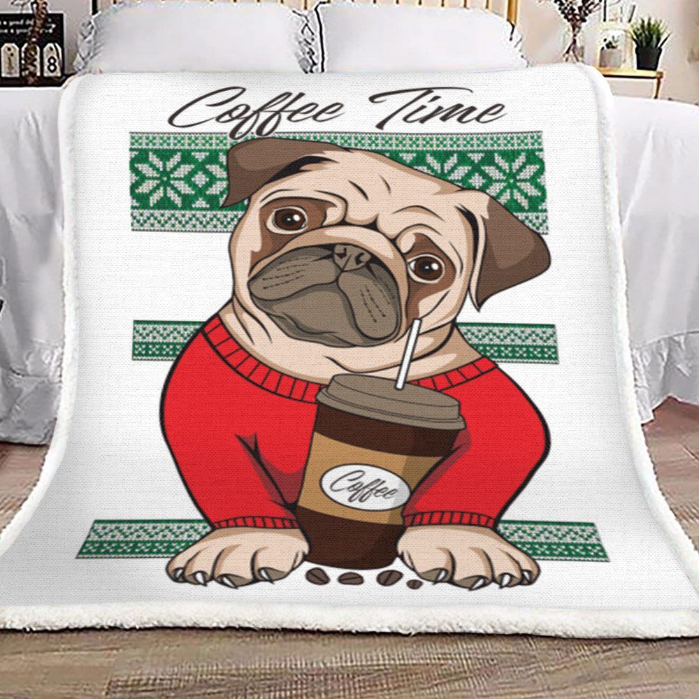 Coffee Pug Sherpa Fleece
