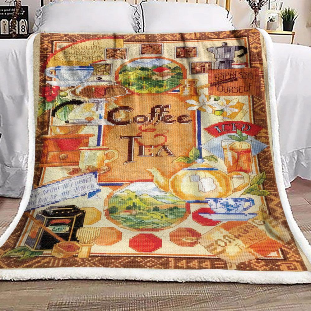Coffee Tea Sherpa Fleece Blanket