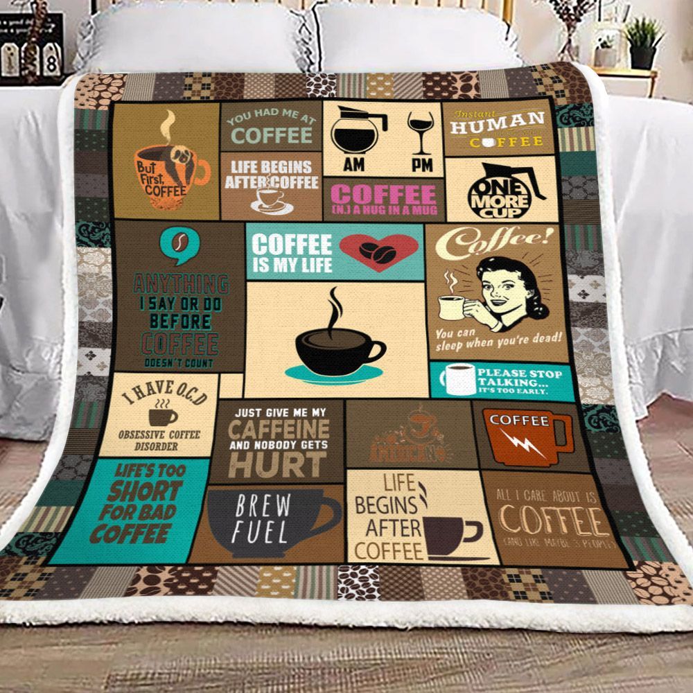 Coffee Sherpa Fleece Blanket