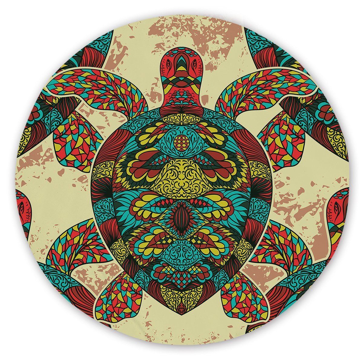 Color Bohemian Sea Turtle Printed Round Beach Towel