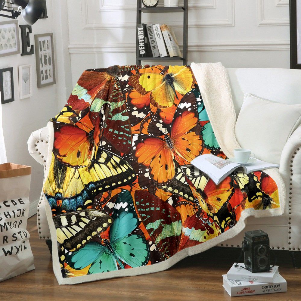 Color Butterfly Sherpa Fleece Blanket