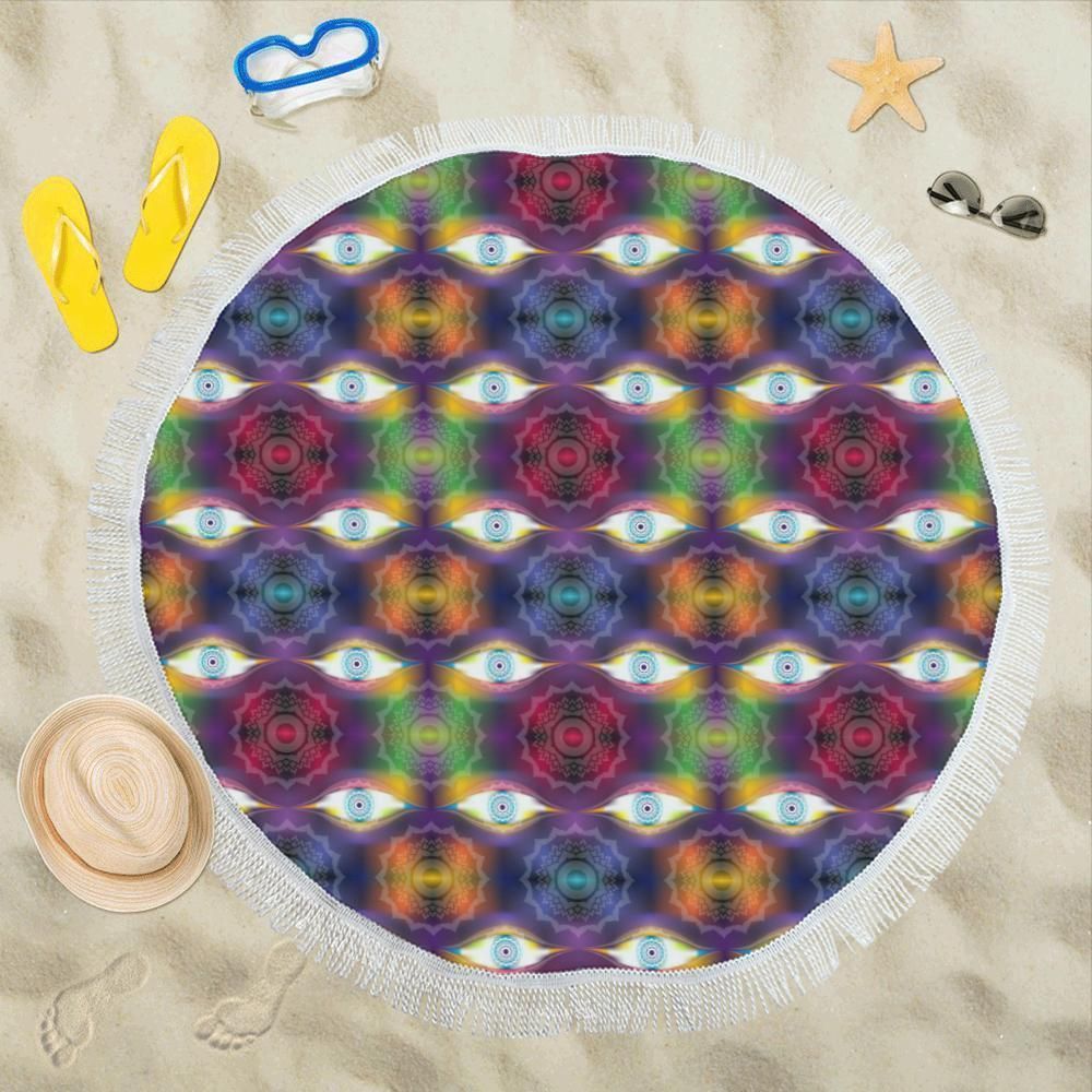 Color Chakra Eye Pattern Printed Round Beach Towel