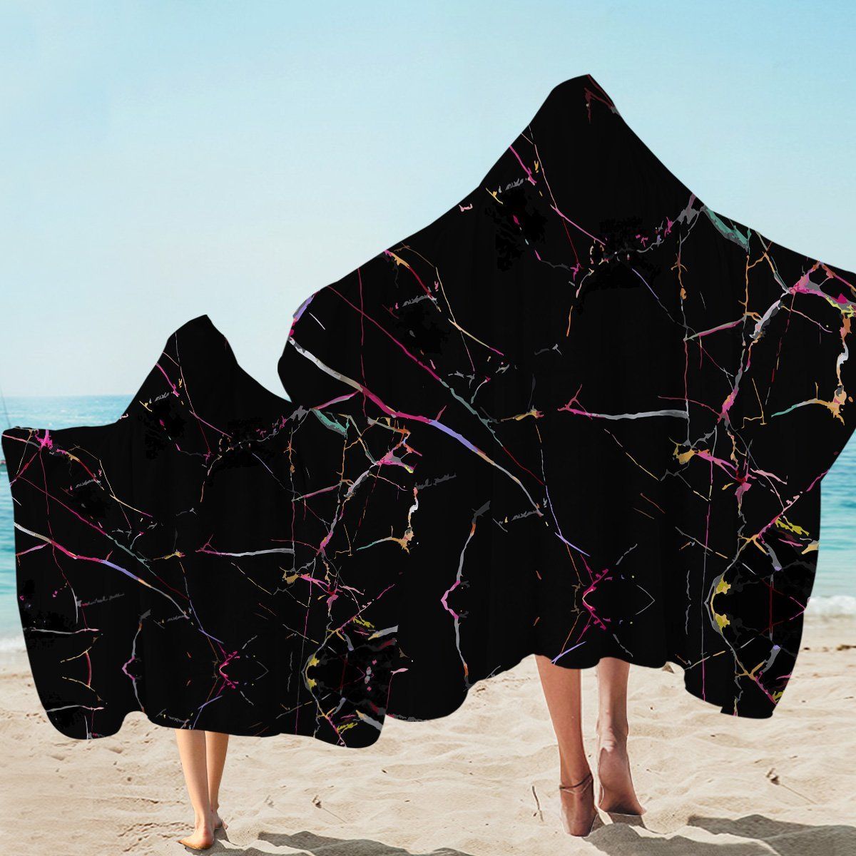 Color Crack Tiles Printed Hooded Towel