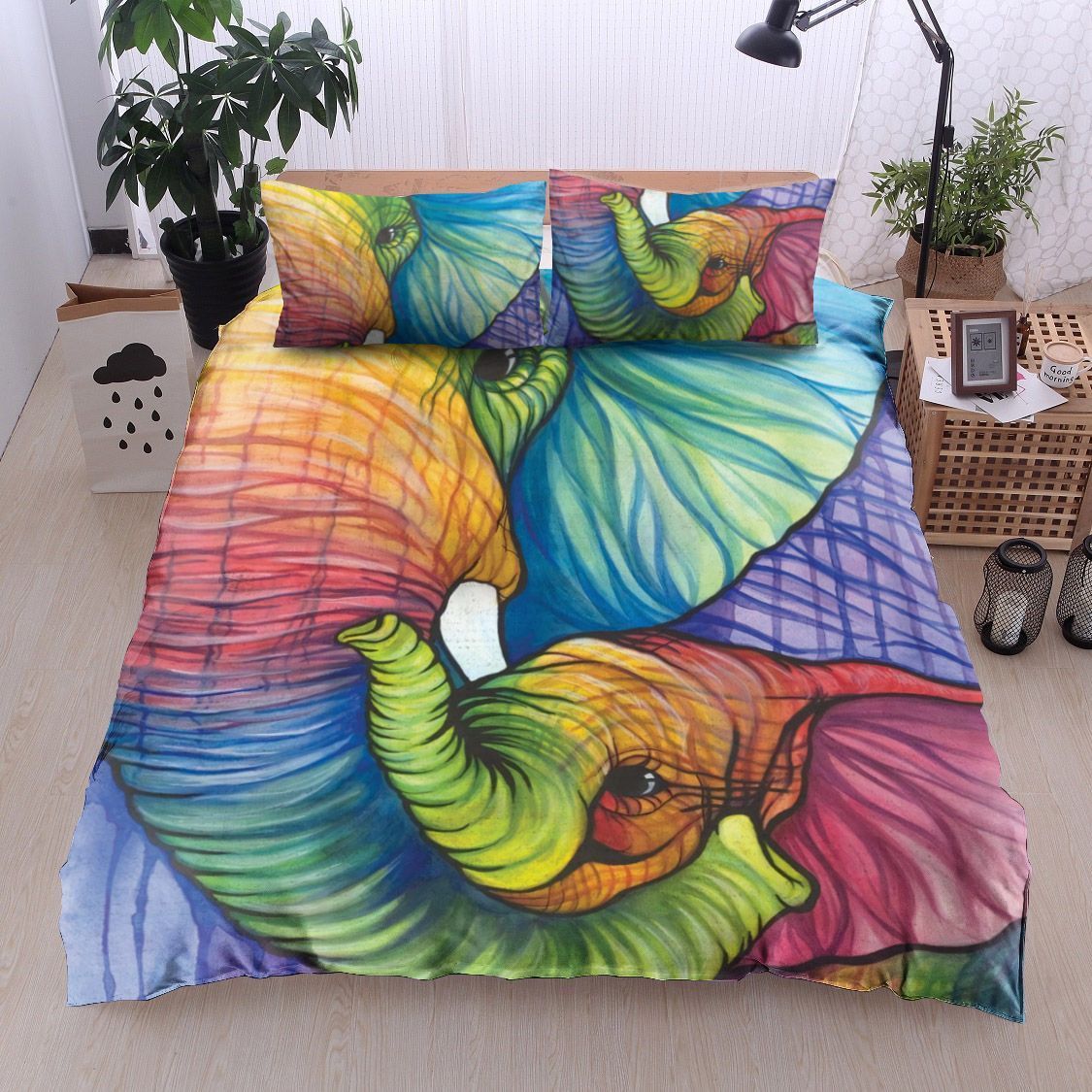 Color Full Mom And Baby Elephant Bedding Set