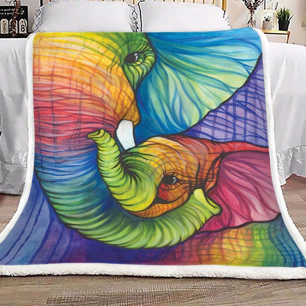 Color Full Mom And Baby Elephant Sherpa Fleece Blanket