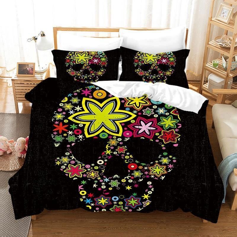 Color Ink Skull Printed Bedding Set