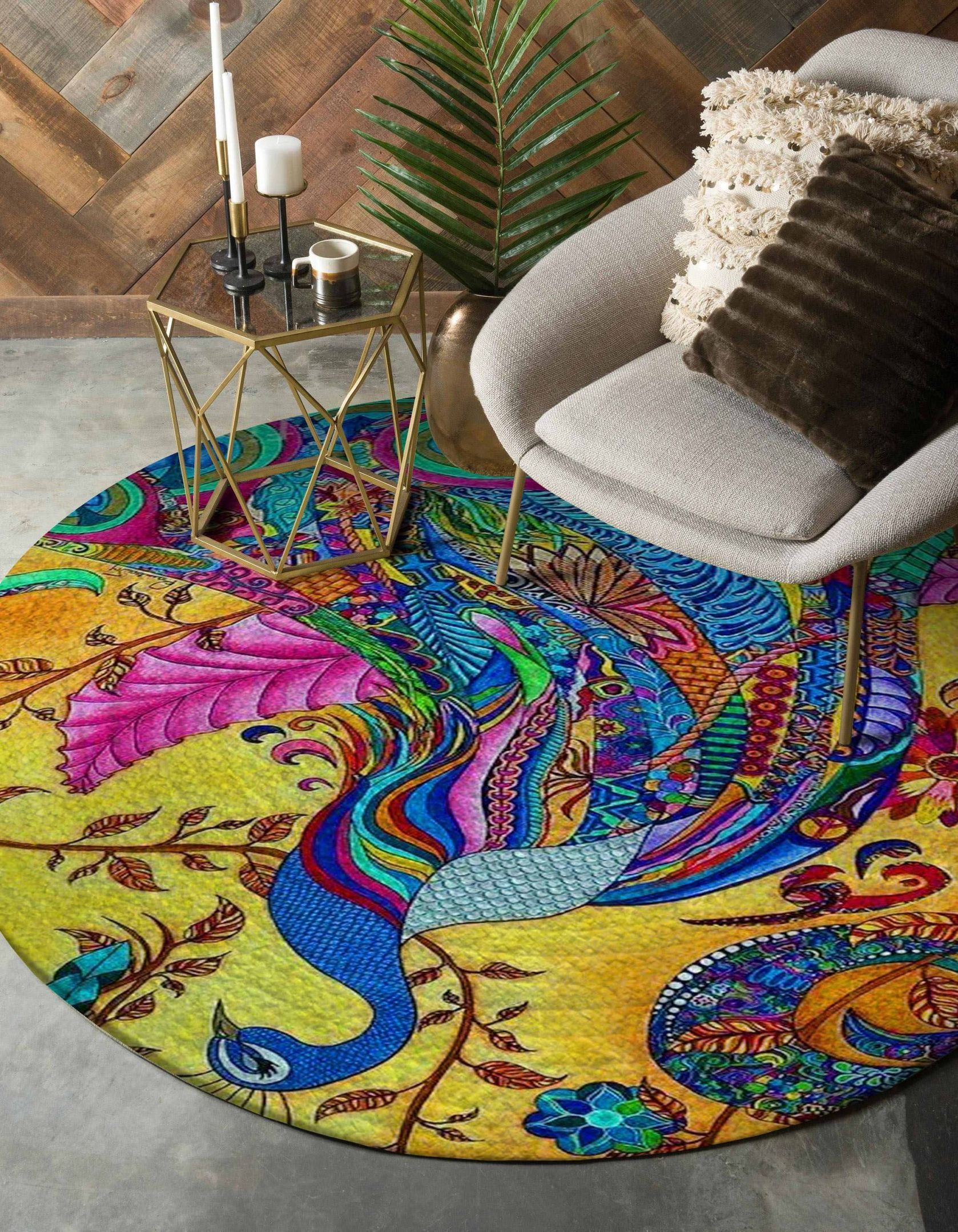 Color Peacock Round Carpet