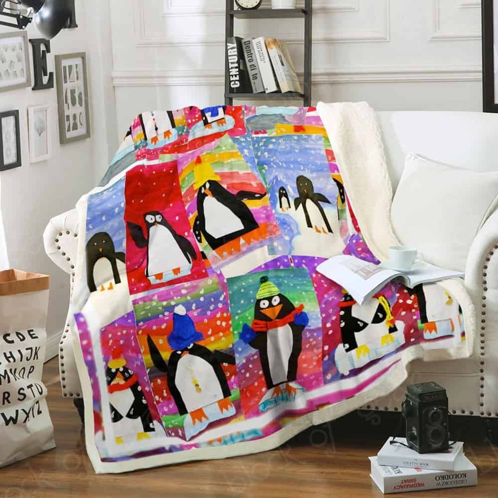 Color Penguin Fleece Blanket