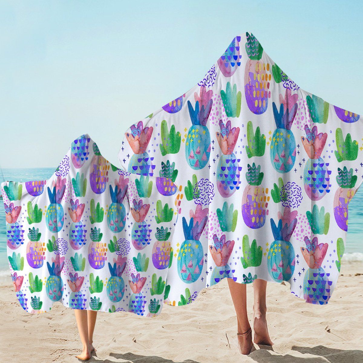 Color Pineapple Pops On White Printed Hooded Towel