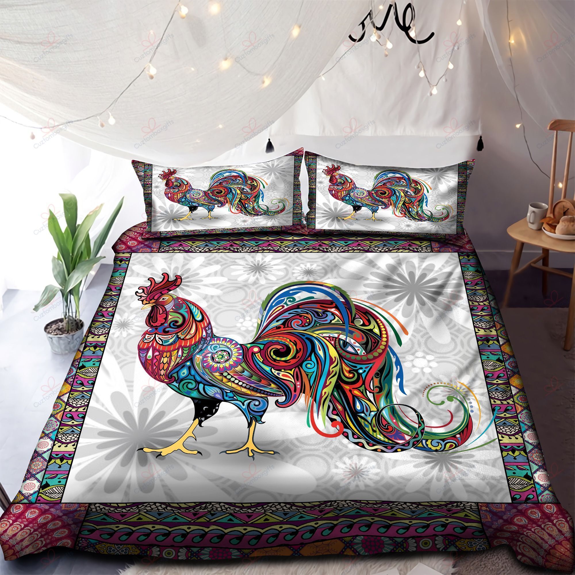 Color Rooster Hippie Printed Bedding Set