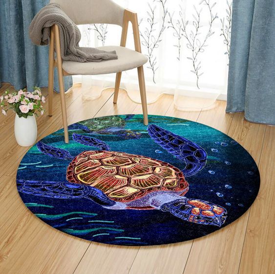 Color Sea Turtle Round Carpet