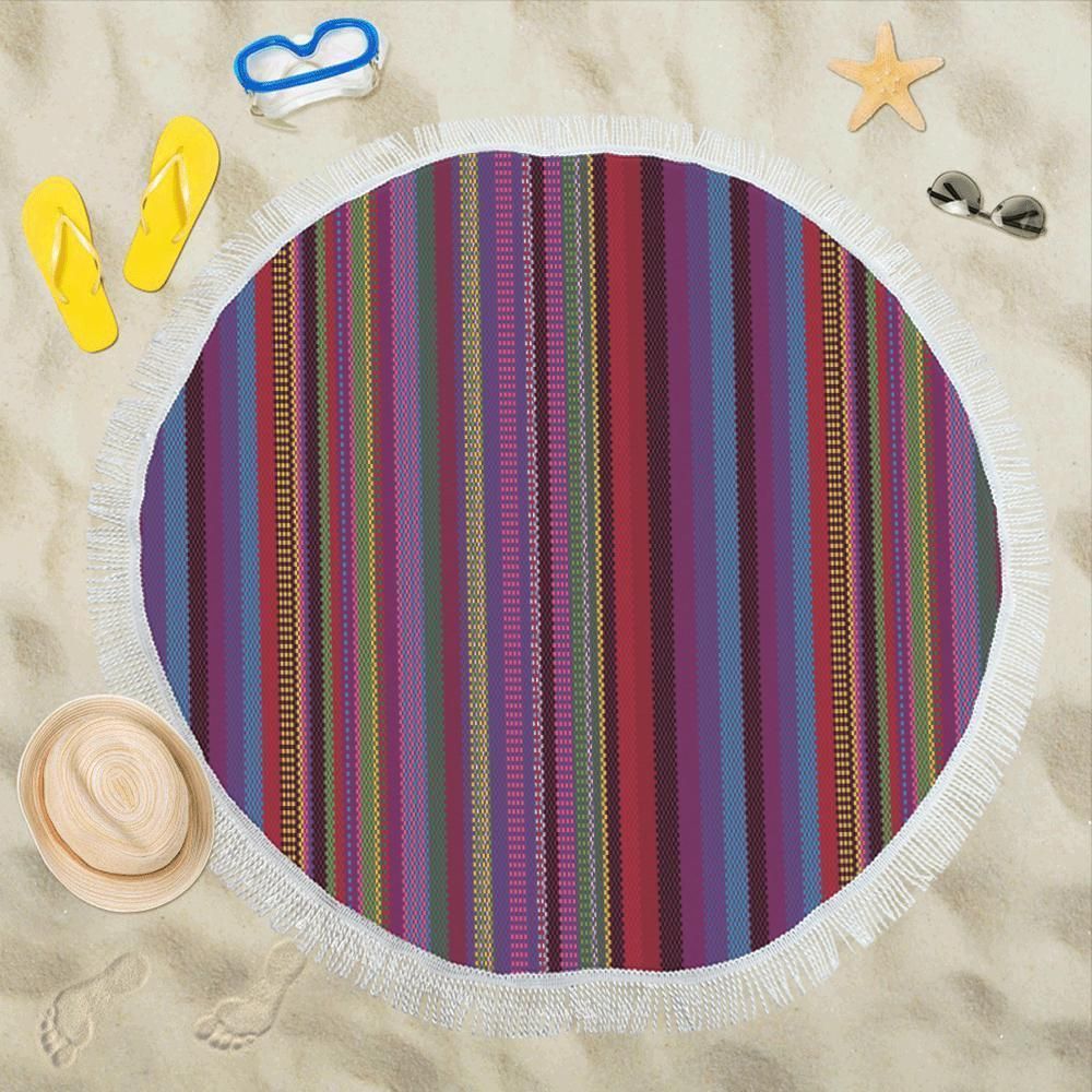 Color Serape Stripe Printed Round Beach Towel