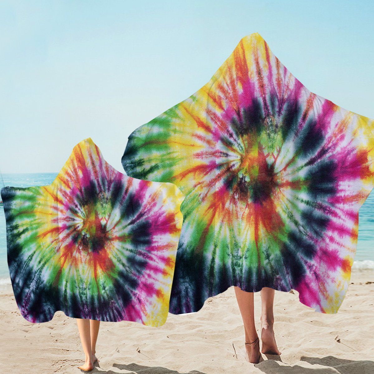 Color Spiral Pattern Printed Hooded Towel