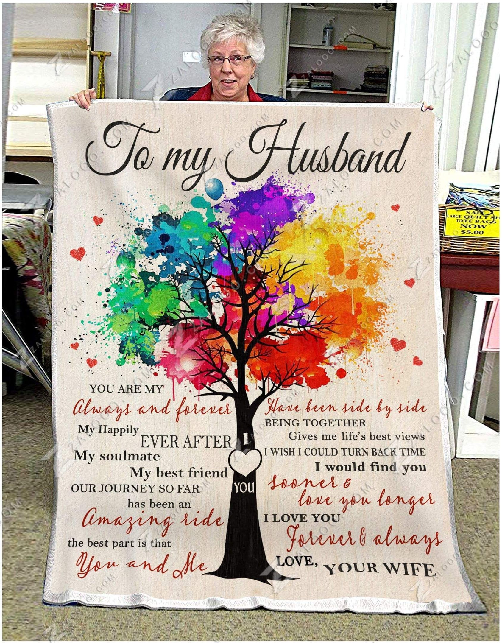 Color Tree Family To My Husband You And Me Sherpa Fleece Blanket