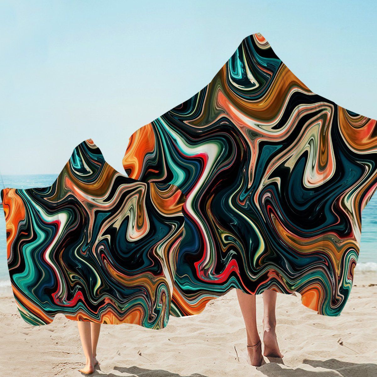 Color Twisted Pattern Printed Hooded Towel